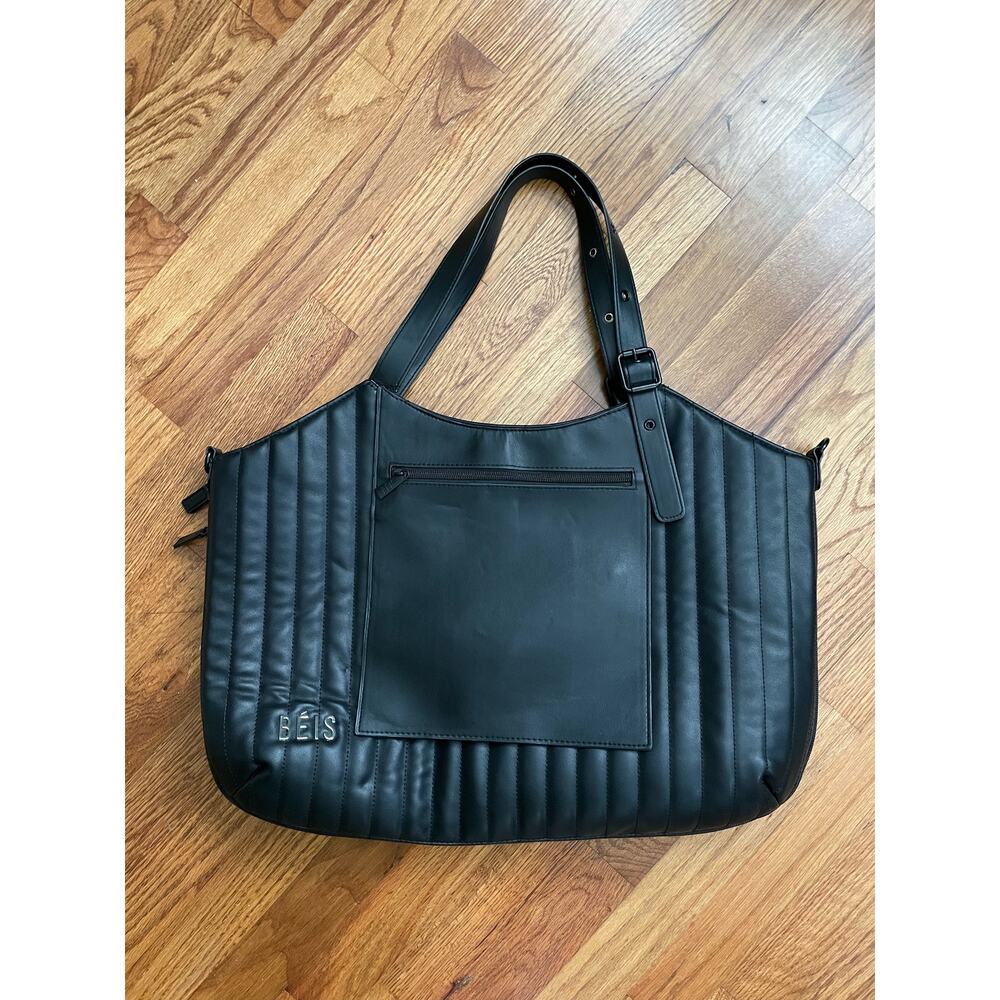 Beis 2022 Weekender Expandable Overnighter Quilted Tote Handbag Purse Black